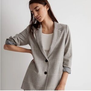 Madewell Dorset Blazer in Glen Plaid Grey White Oversized Jacket NH844 XS
